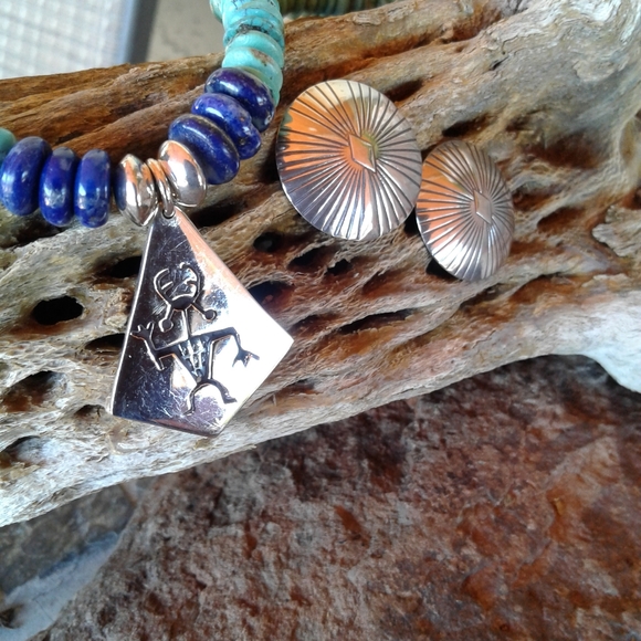 Sterling Silver turquoise lapis necklace SET - Picture 4 of 16